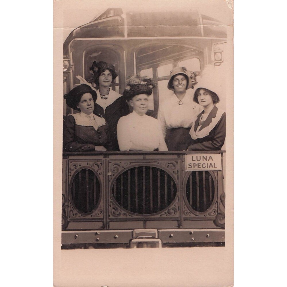 RPPC Postcard Antique Coney Island Postcard Luna Special Trolley Women c1900s